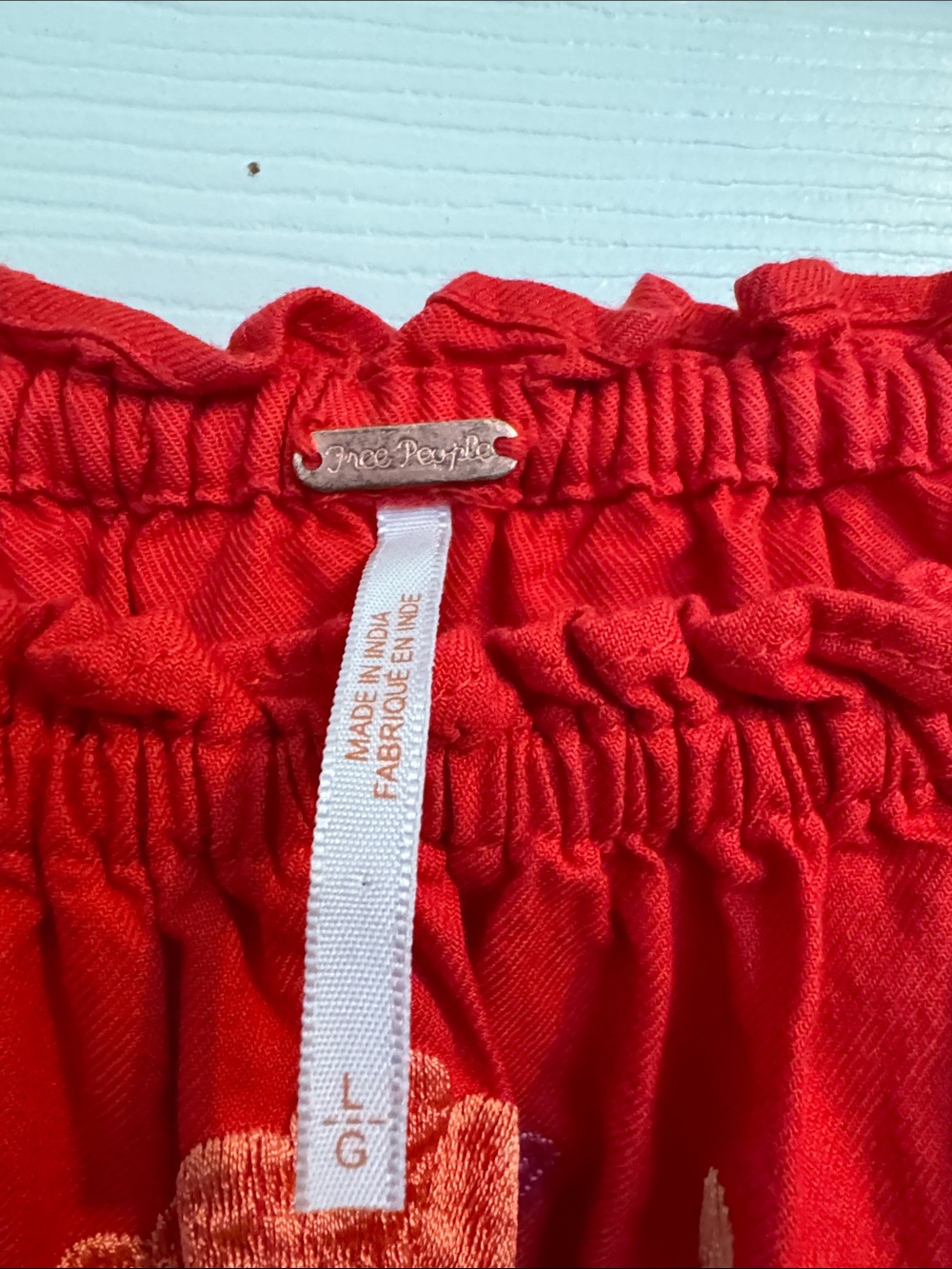 Free People Bright Red Smocked Top with Embroidery - Picture 2 of 6